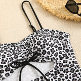 2026 Srappy Swimsuit One Piece Leopard Drawstring Swimwear Women Bathers Bathing Swimming Swim Suit Padded Beachwear Summer