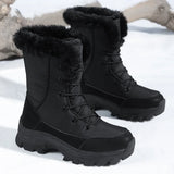 Winter Snow Boots  Women Waterproof Non-Slip Warm Northeast-Style Large Cotton Shoes, Ski , Fleece-Lined,  High-Top Cotton Boots