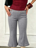 Womens Summer Cropped Pants Mid Rise Flare Trousers Stylish Casual Leg Pants with Silver Eyelet Capris