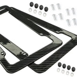 Black Carbon Fiber Pattern Plastic License Plate Frame Fiber Black Aluminum Metal Car Tag Holder Tire Screw Cap Universal Amagi