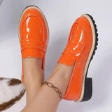Patent Leather Thick Heels Loafers Women Spring New Mixed Color Med Heel Office Pumps Woman Plus Size 43 Slip On Single Shoes
