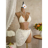 With Sarong Halter Printed Bikini Women Swimwear Female Swimsuit Padded Bather Bathing Suit Swim Three-pieces Bikini set K8073