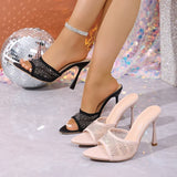 Sexy Pointed Toe High Heel Sandals Women 2026 Fashion Stiletto Heels Crystal Sandals Woman Plus Size 42 Slip On Party Shoes