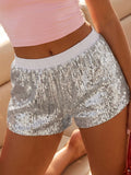 Fashion Women Summer Sequin Shorts Elastic Waist Wide Leg Loose Mini Short Pants Daily Casual Going Out
