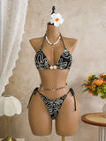 Vintage Pink Mesh Skirt 3 Piece Bikini Set Women Stone Strap Push Up Bra Triangle Swimsuit Holiday Bathing Suit Swimwear 2026