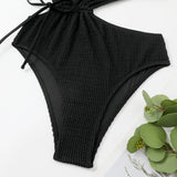 One Shoulder Women's Swimsuit One Piece Cut Out Sexy Swimwear Women 2022 Textured Monokini Solid Bathing Suit Beach Wear Purple