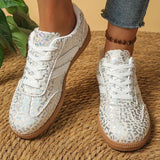 White Leopard Print German Training Shoes Women Plus Size 43 Non Slip Lace Up Flats Woman Comfortable Soft Bottom Casual Shoes