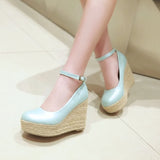 NASBAVI Classic Wedges Shoes for Women Spring Casual Ankle Straps High Heels Pumps Shoes Green Wedge Wedding Office Shoes Female