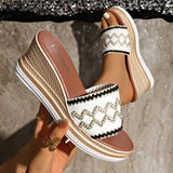 Bohemian Style Wedges Sandals for Women 2026 Summer High Heels Platform Slippers Woman Plus Size 43 Thick Sole Rome Sandals