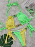 Splicing Halter Jewelled Diamond Bikini 2025 Women Swimsuit Female Swimwear Two Pieces Bikini Set Hollow Out Bathing Suit Swim
