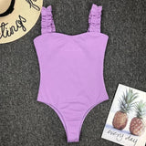 Sexy White Frill Trim Ruffled Ribbed Female Swimwear One Piece Swimsuit Women Monokini High Cut Bather Bathing Suit Swim Lady