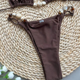 Sexy Shiny Halter High Leg Cut Bikini Women Swimwear Female Swimsuit Two-Pieces Bikini Set Padded Bather Bathing Suit Swim V6601