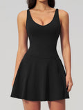 Bodycon Tennis Dress with Shorts Pocket Women Speed Dry Sleeveless V Neck One Piece Sport Outfit Short Dress Fitness Yoga Set