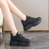 White Platform Women's Sneakers 2025 Autumn Lace-Up Thick Bottom Sports Shoes Woman Pu Leather Breathable Walking Shoes Female