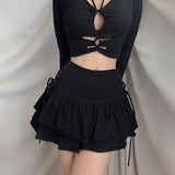 Streetwear Mall Goth Skirt Women Harajuku Y2k E-girl High Waist Bandage Mini Skirt Dark Gothic Punk Emo Alt Club Wear