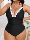 2026 Black V-neck Swimwear Female Large Plus Big Size Swimsuit Women One Piece Bathers Bathing Swimming Swim Suit Beachwear 5XL