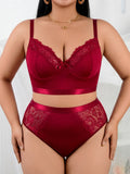 Women’s Sexy Red Lingerie Set, Plus Size Smooth Lace Push Up Bra, Thin Sheer Underwear Set for Big Bust