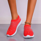 Women's Slip-On Crystal Sneakers 2025 Breathable Mesh Plus Size 35-43 Casual Flats Women Comfort Soft Sole Running Walking Shoes