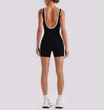 Sexy Sleeveless Backless Scrunch Yoga Jumpsuit Women Color-block U Neck Slim Sports One Piece Suits Tight Fitness Gym Overalls