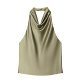 Women's Fashionable Sleeveless Halter Neck Top With Silk Satin Cowl Backless Sleeveless Blouse For Women Elegant Summer Top 3QM8