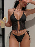 Sexy Black Triangle Bikini Set 2026 Women Lace Front Tie Push Up Crop Top Micro Swimsuit Beach Bathing Suit Two Piece Swimwear