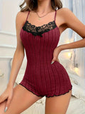 Summer Pajamas for Womens Onesies Sleepwear Fashion Back Bow Design Lace Splicing Bodysuit Loungerwear