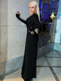 Ahagaga Fashion Sexy Elegant Maxi Dresses Streetwear V-neck Casual Solid High Split Long Sleeve Slim Sheath Party Women Vestidos