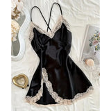 V-neck Luxury Pajama Set With Thong Women Nightgown For Sleeping Hot Femme Sleepwear Summer Sleeveless Sleep Dress Holiday Gifts
