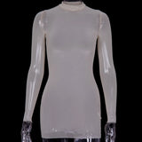 Women Mesh Dress Spring Autumn Sexy Sheer Mesh Long Sleeve Package Hip Sheath Dress Lady Sexy Club Body Wrap Mini Short Vestidos