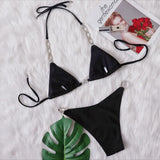 6 Colors Sexy Bikini Women Hollow Rhinestones Chain Halter Swimwear Swimsuit Bikinis Set Bathing Suit Beach Bikini Luxe Female