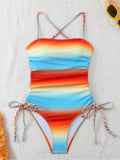 S - XL Gradient Knitted Cross Back Women Swimwear High Leg Cut Monokini Bather Bathing Suit Swim One Piece Swimsuit Female K8129