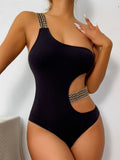 2026 One Shoulder Swimsuit One Piece Sexy Solid Swimwear Women Bandage Bathers Bathing Swimming Swim Suit Beachwear Summer
