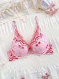 Sweet Lace Trim Splice Love Heart Women Sexy bras Trendy Lovely Beautiful Back Push up Ladies Lingerie Comfort Underwire bra