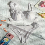 sexy white flower push up bikinis sets two pieces solid swimsuit bikini bathing suit Swimwear Biquini conjunto de bikini tankini