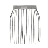 Fringe Bright Rhinestone Chain Skirt Women's High Waist Tassel Waist Chain Belt Stage Performance Carnival Party Night Clubwear