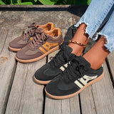 Mix Color Women's Autumn Sneakers Fashion Splicing Flat Heel Vulcanized Shoes Female Lace-Up Non-Slip Pu Leather Casual Shoes