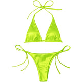Sexy Satin Halter Brazilian Padded Bikini Female Swimsuit Women Swimwear Two-Pieces Bikini Set Bather Bathing Suit Swim V4966S