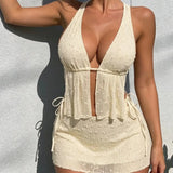 DEKA New 3PC Solid Deep V Tankini Three-pieces Bikini Set Adjustable Shoulder With Skirt Women Swimwear Female Swimsuit Bathing