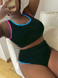 Large Size 3XL Women's Patchwork Swimsuit Sexy Backless High Waist Swimwear Textured Bikini Set Female Beachwear Holiday Biquini