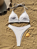 sexy white floral print mesh halter bikini set two pieces push up high waist thong swimsuit bathing suit swimwear biquini bakini