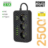 EU plug and socket 4 sockets, multi plug wall power plug and socket without extension cable or USB and Type-C port