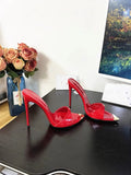 Black glossy  Female High Heels Open Toe Slides Trending Breathable Women Summer Outfit Casual Shoes12cm Sandals