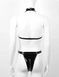 Plus Size 2XL Balck Bandage PU Leather Mesh Bodysuit Exotic Teddies Zipper Crotch Catsuit Women Sexy Lingerie Costumes