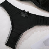 2Pcs Bra & Brief Set for Women Sexy White Ruffle Mesh Perspective Bow Patchwork Bra Bilizna Set Underwear Ultra Thin Intimate