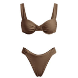 Women Solid Color Bikini Set Sleeveless Bra and Low Waist Briefs 2026 Summer 2 Piece Bathing Suits Beach