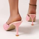 High Slippers Women Pumps Peep Toe Mules Sandals Sexy Office Lady Stiletto Sandals Thin Heels Pink Wedding Shoes 2025