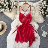 Sissy Crotchless Garter Deep V Lingerie Set See Through Lace Underwear Sexy Nightwear G-String Thongs Fantasy Pajamas