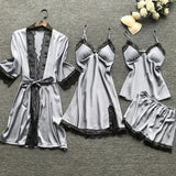 4 Pieces Women's Sexy Lace Pajamas Fashion V-Neck Gown Comfort Pajamas Pajamas Pajamas With Chest Pads Nightdress Casual Loungew