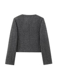 Foridol Tweed Knitted Dark Grey Blazer Coat Women Autumn Winter Gingham Short Coat Office Lady Vintage Buttons Veste