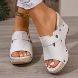 Fashion Buckle Chunky Wedges Sandals Women Rivets Decor High Heel Platform Slippers Woman Plus Size Non Slip Summer Sandles 43